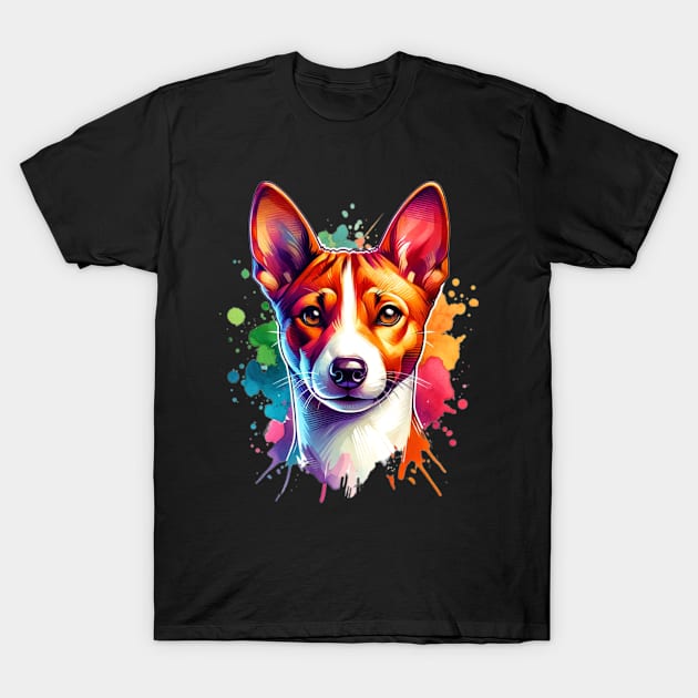 Watercolor Basenji Dog T-Shirt by The Jumping Cart